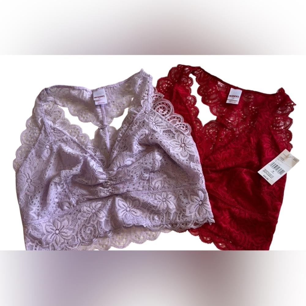BONGO Juniors' Lace Wire Free Racerback Bralette Size M. Pastel Lilac & RED NWT